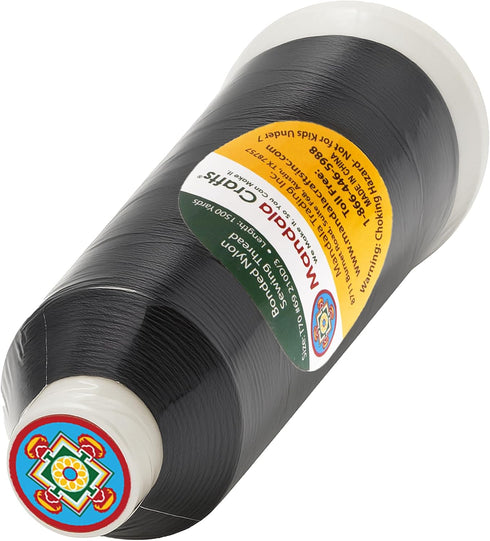 Mandala Crafts Bonded Nylon Thread Black Heavy Duty Sewing Threads - 1500 YDs Size 69 210D T70 Tex 70 Thread for Leather Jeans Weaving Outdoor Mar...