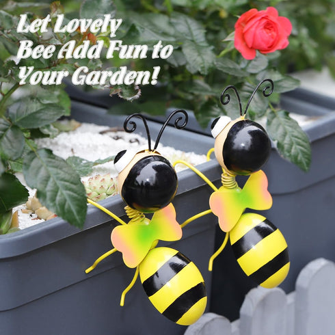 Lewondr Bee Metal Wall Art, 3D Bee Metal Wall Sculpture, Hanging Outdoor Wall Decor Fence Decoration for Garden, Yard, Patio, Indoor Home, Set of ...