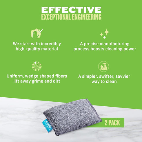 E-Cloth 2-Pack Non-Scratch Scrubbing Pads, Microfiber Scrubber and Dish Sponge, Ideal for a Streak-Free Clean Grill, Cast Iron and Dishes, Washabl...