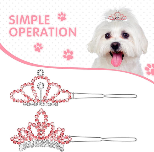 MTLEE 2 Pieces Dog Tiara Crown Hair Clips Clear Crystal Rhinestone Hair Barrettes Pet Crown Hair Clips Girls Puppies Barrette for Pet Dogs Groomin...