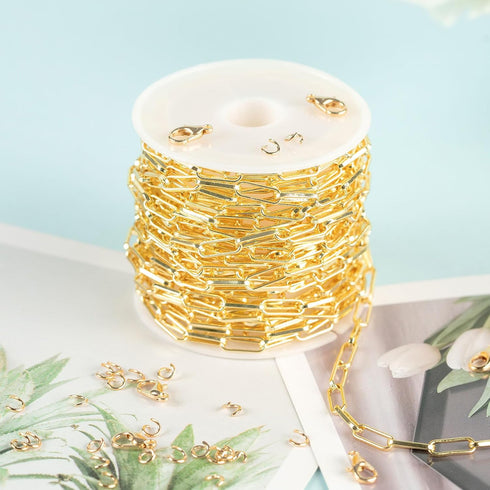YOUBEIYEE 16.4 Feet 18K Gold Plated Brass Chain Roll Flat Paperclip Chain for Jewelry Making Handmade Women Necklace Bracelet DIY Jewelry Findings...