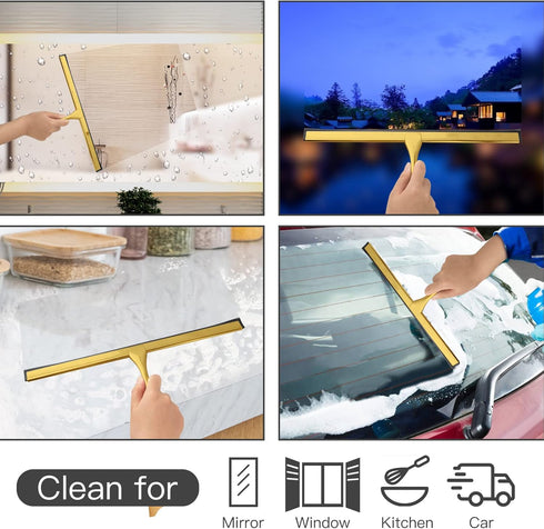 peafowl 14 inch Shower Squeegee Stainless Steel Bath Squeegee for Shower Glass DoorsBathroom Windows Kitchen Mirror and Car Glass with Hooks Holde...
