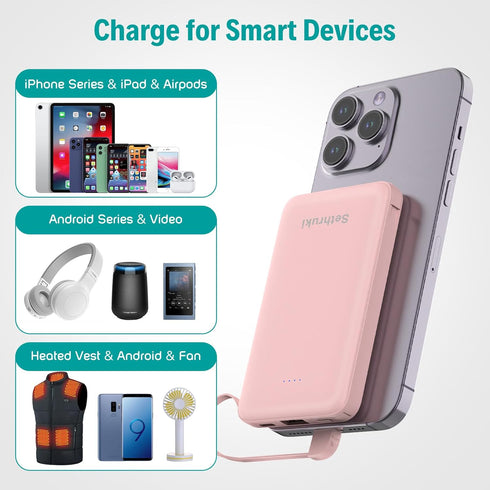 Smallest Portable Charger with Built-in Cables 6000mAh,Ultra Slim Power Bank,Mini High Speed External Battery Packs,Lightweight USB C Phone Charge...