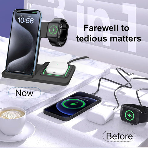 Wireless Charger 3 in 1 Wireless Charging Station for Multiple Devices 15W Fast Charging Stand for iPhone 15 14 Pro Max 13 12 11 XS XR 8 Plus, Air...