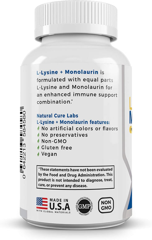 L-Lysine + Monolaurin 600mg 1:1 Ratio, 100 Capsules...