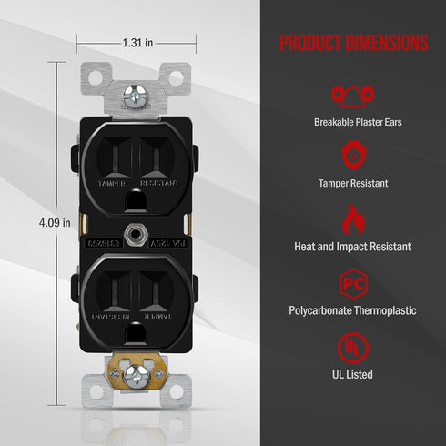 ENERLITES Duplex Receptacle Outlet, Tamper-Resistant Electrical Wall, Commercial Grade, 15A 125V, Self-Grounding, 2-Pole, 3-Wire, 5-15R, UL Listed...