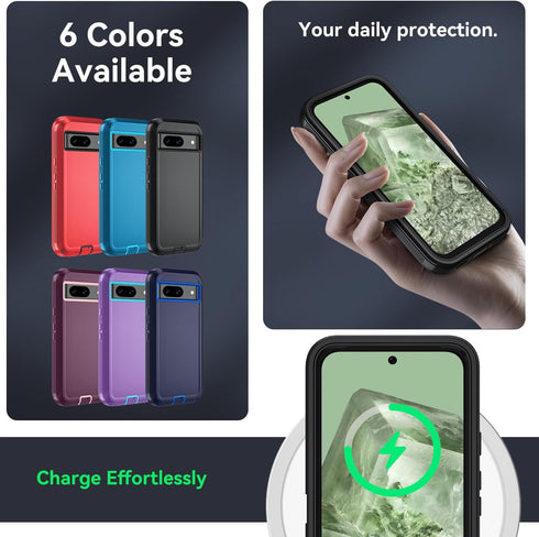 for Google Pixel 8A Case, with HD Tempered Glass Screen Protector, Heavy Duty Shockproof Drop Protective Rugged Tough Durable Phone Cover (Black-a...