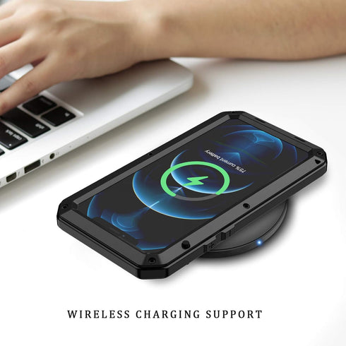 Lanhiem Metal Case for iPhone 12, iPhone 12 Pro, Heavy Duty Shockproof Tough Rugged Case with Built-in Glass Screen Protector, 360 Full Body Dust ...