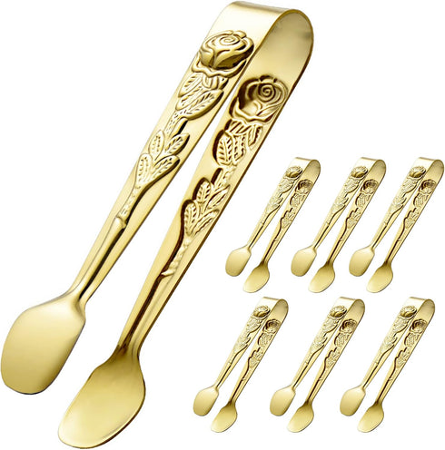 6PCS Mini Serving Tongs 4 Inches Small Rose Sugar Cube Tongs (Gold)...