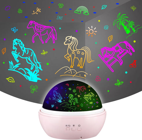 Cute Horses Projector with 10H Timer, RGBW LED Horse Night Light, 360° Rotation, USB/Battery Operated, Gifts for Baby, Kids, Girls, and Women Bedr...