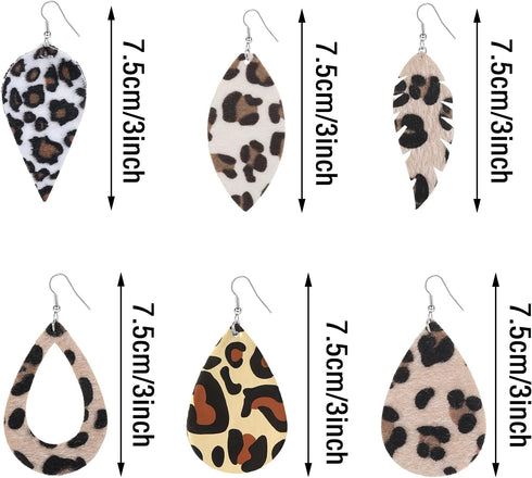 20 Pieces Leather Earrings for Women Petal Leopard Print Earrings Teardrop Dangle Earrings(Solid Hollow Teardrop and Leaf Style)...