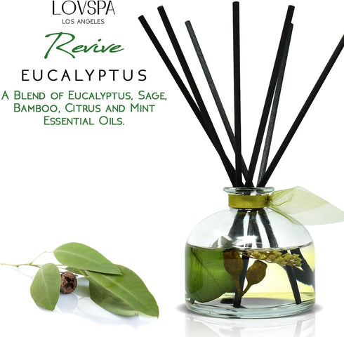 LOVSPA EUCALYPTUS Essential Oil Reed Diffuser Gift Set | REVIVE | Fresh Eucalyptus, Sage, Citrus, Bamboo & Mint | Great Aromatherapy Gift for Mom,...