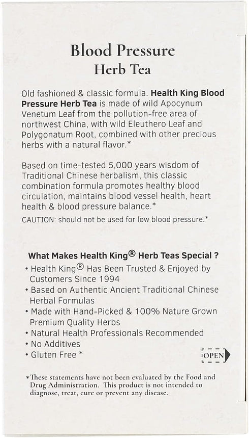 Health King Blood Pressure Herb Tea, Teabags, 20 Count Box...