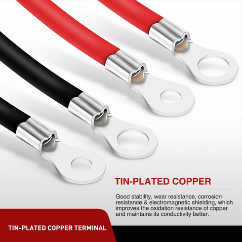 Nilight 6 AWG 20 Inch Each Battery Power Inverter Cables w/Tinned Wire Terminals Red Black 3/8 Inch Lugs Copper Parallel Oxygen-Free Wires for Sol...