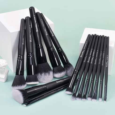 19Pcs ULTRA SOFT Black labeled DENSE HAIR Makeup Brushes set Contains large powder Flat Foundation Ultimate Blending Make up Brush set Blush Face ...
