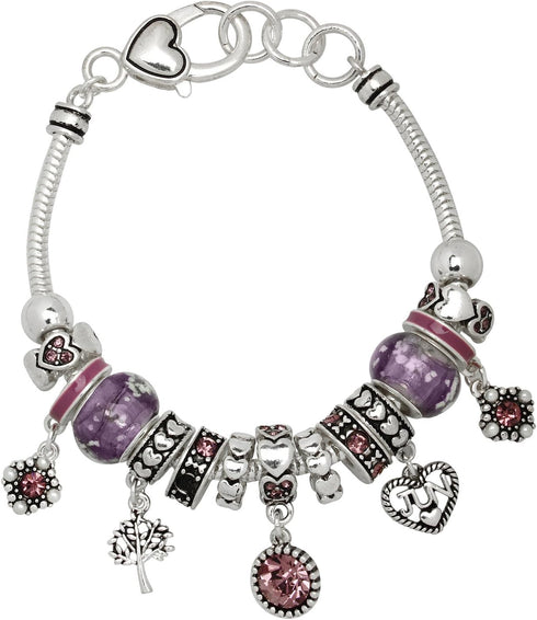 Falari Birthstone Bracelet Multi-Color Charm Beads Silvertone...