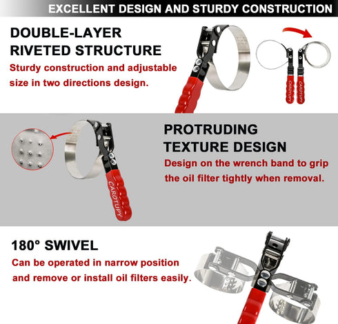 Small Swivel Oil Filter Wrench, Oil Filter Removal Tool, Adjustable Filter Wrench Fits Filter from 2-3/4" to 3-1/3" for Cars, Motorcycles and Lawn...