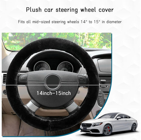 Fuzzy Car Steering Wheel Cover, 15 Inch Elastic Soft Steering Wheel Protector, Anti-Slip Fluffy Car Wheel Covers, Universal Vehicle Warm Winter Ac...