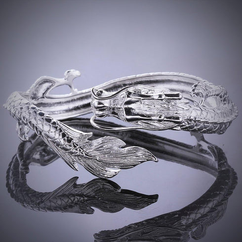 Fashion 925 Sterling Silver Antique Chinese Dragon Chic Lady Gentleman Bangle Bracelet...