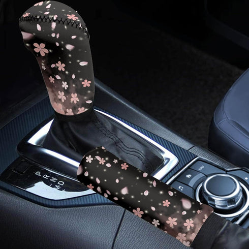 Cherry Blossoms Car Gear Shift Knob Cover with Handbrake Cover, Universal Fit 2 Piece Vehicles Handbrake Cover Gear Shift Knob Cover Set for SUV V...