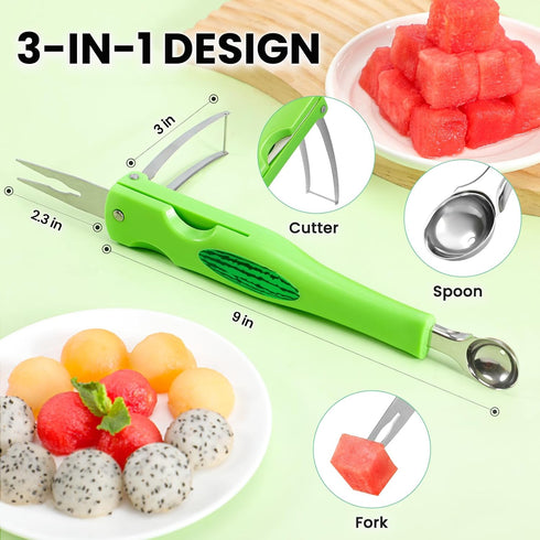 Premium Watermelon Cutter - 3 in 1 Watermelon Cutter Slicer Tool - Foldable Watermelon Slicer - Fruit Cutter for Kitchen Gadgets - Stainless Steel...