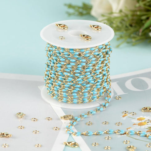 Gold Plated Brass Chains for Necklace DIY Jewelry Supplies, 2 Meters Light Blue Oil Drip Cable Bulk Chain Jewelry Making Supplies Findings...
