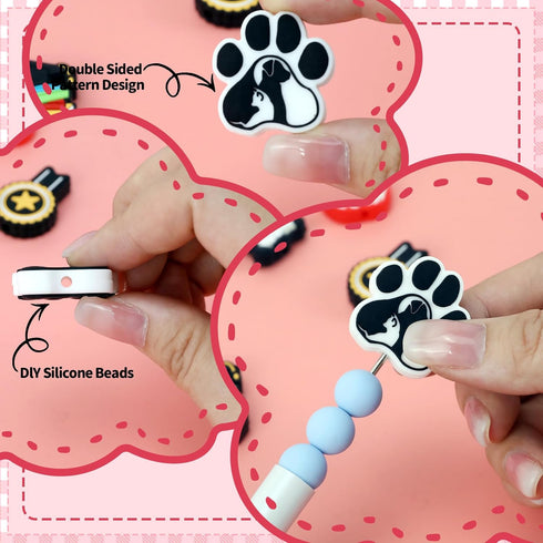 14pcs Paw Silicone Focus Beads, Silicone Beads for Keychain Making Silicone Beads for Pens Shape Silicone Beads for Bracelet Necklace Crafts ?sili...