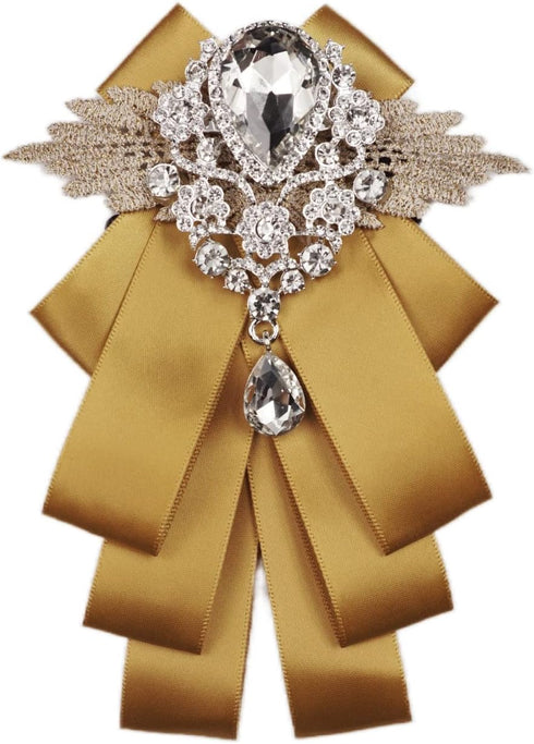 golden bow tie for men rhinestone bow brooch jabot collar pin pretie Multi layer Neckties Ribbon Bowtie for Men Groomsmen gift...