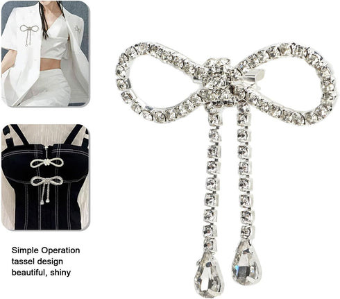2PCS Rhinestone Bowknot Brooch Shiny Crystal Bow Pin Tassel for Women Weddings Celebration Parties Decoration Shoes, Luggage Accessories...