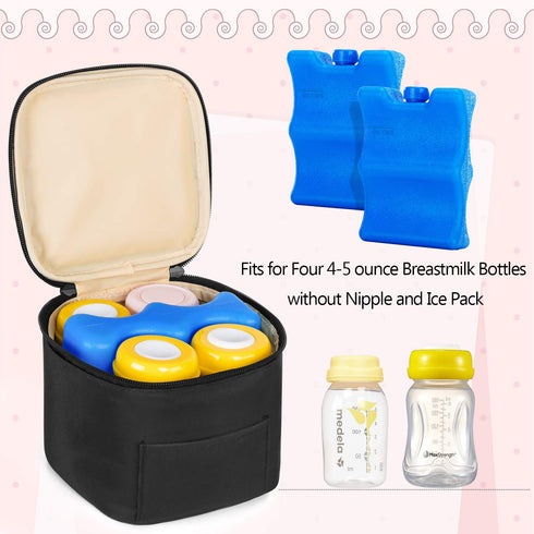 Teamoy Breastmilk Cooler Bag with Ice Pack, Baby Bottles Bag for up to 4 Large 5 Ounce Bottles Without Nipple, Perfect for Working Mom Mother, Bla...