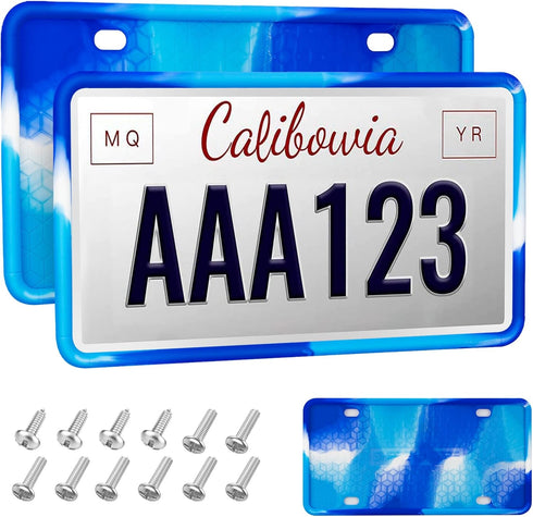2 Pack Silicone License Plate Frame Front Back License Plate Cover License Plate Bracket Holder Rust-Proof, Rattle-Proof, Weather-Proof, for US CA...