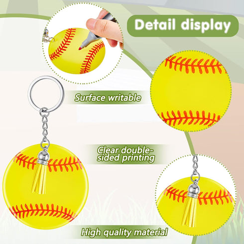 Taiyin 20 Pcs Softball Baseball Acrylic Keychain Blanks Acrylic Keychain with Tassel,Softball Party Gifts for Team(Softball)...