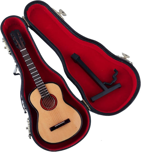 Dselvgvu Wooden Miniature Guitar with Stand and Case Mini Musical Instrument Miniature Dollhouse Model Home Decoration (6.51"x2.28"x0.89")...