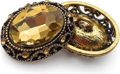 10 pcs Whole Oval Cut Champagne Rhinestone Vintage Copper Hollow Metal Shank Sewing Coat Buttons -25mm -1"...