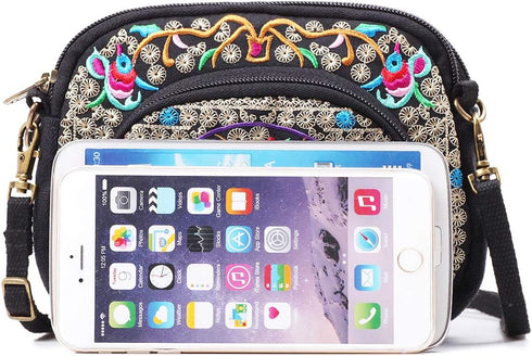 SILKAREA Embroidered Cute Mini Crossbody Bag for Women Small Handbags Wristlet Wallet Bag Cell-phone Pouch Coin Purse...