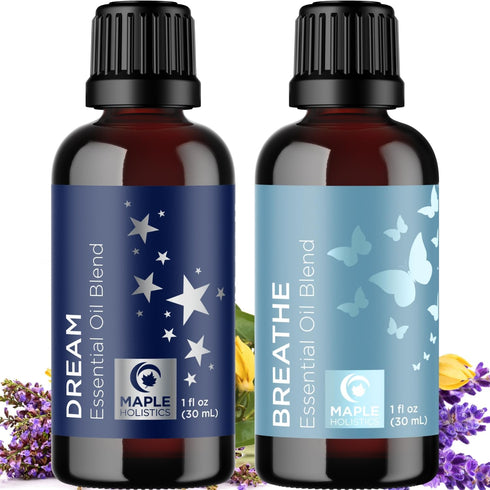 Aromatherapy Essential Oil Blends for Diffusers - Diffuser Essential Oil Set with Dream Essential Oil Blend and Breathe Essential Oil Blend - 100%...