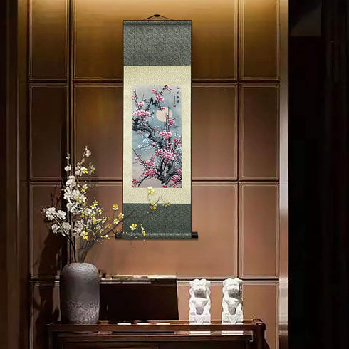 Chinese Landscape Painting Decor, Asian Decor for Home Beautiful Silk Scroll Painting Chinese Vertical Wall Art Oriental Wall Arat Hanging Paintin...
