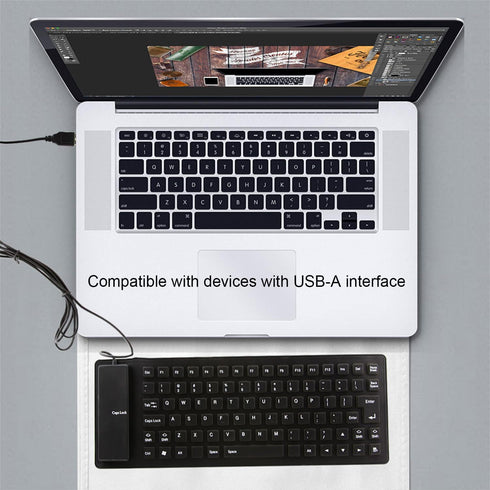 Foldable Silicone Wired Silent Keyboard, 85-Key Portable Soft Rubber Lightweight Waterproof USB Rollup Keyboard with 4.53ft for Laptop PC Computer...