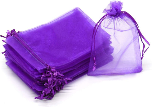 50Pcs Purple Organza Bags 3x4 inch, Small Mesh Gift Bags Drawstring Halloween Candy Treat Pouches Wedding Party Holiday Favor Bag...