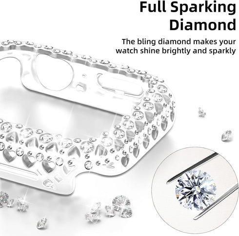 Bling Bumper Case Women Compatible with Apple Watch 45mm Full Diamond Protective Face Cover PC Frame Protector Accessories for iWatch Series 7/8/9...