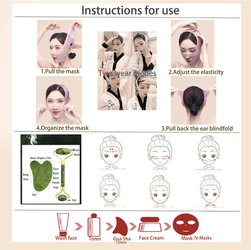 Beauty Face Sculpting Sleep Mask?V Line Lifting Chin Mask, Chin Strap for Double Chin for Women?Chin Mask Lift and Gua Sha Stone ?Mask Kit Improve...