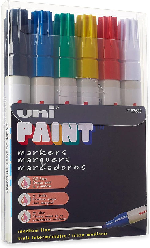 Uni-Paint Oil Based Marker, Medium Point, Assorted Inks,63630, 6/Set...