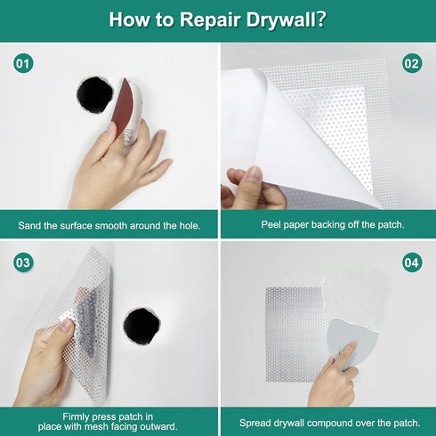 Wall Patch Repair Kit 6 Inch Drywall Repair Patch Tools Self Adhesive Fiber Mesh Patch for Fill Wall Hole Ceilings Drywall Plasterboard, with Scra...