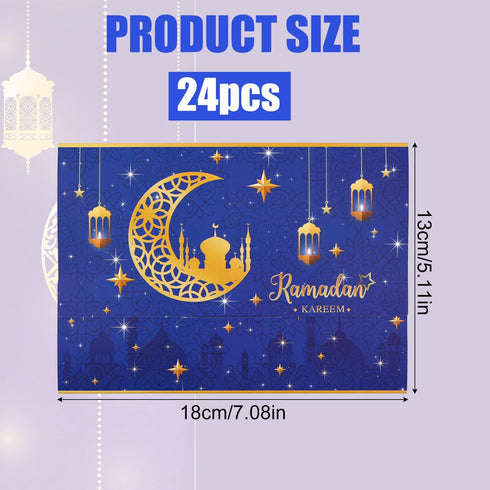 24pcs Eid Mubarak Money Envelopes, Ramadan Lucky Cash Envelope Eid Mubarak Envelopes Gift Card Money Holders for Ramadan Holiday Party Celebration...
