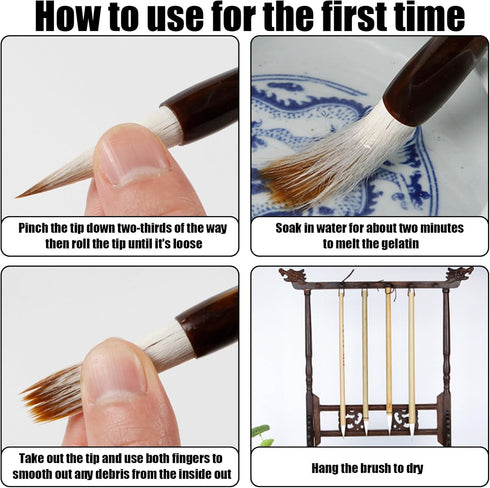 15 Piece Chinese Calligraphy Brush Set with Roll-Up Bamboo Holder, Professional Sumi Brushes Different Sizes Writing Brush for Watercolor Ink Pain...