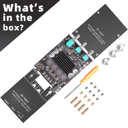 100W+100W Amplifier Board with Treble and Bass Control, DC 9-24V, BT and AUX Inputs, 2.0 Channel Stereo AMP Board for DIY Wireless Speakers, Passw...