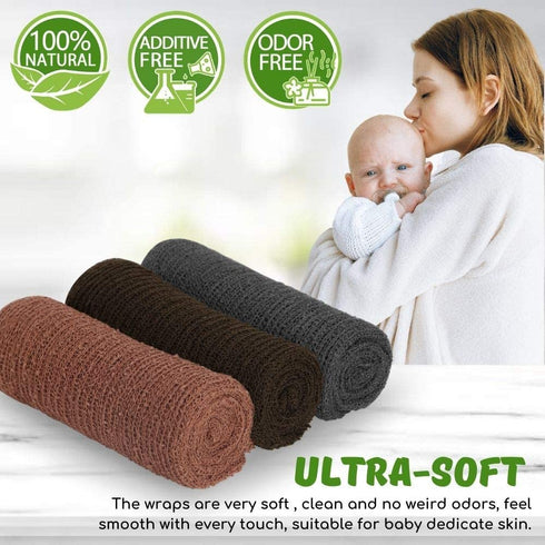 Sunmig Newborn Photography Props - 3 Pcs Stretch Wraps, Professional Baby Photo Props, Long Ripple Wrap for 0-6 Months (Dark Grey+Coffee+Brown)...