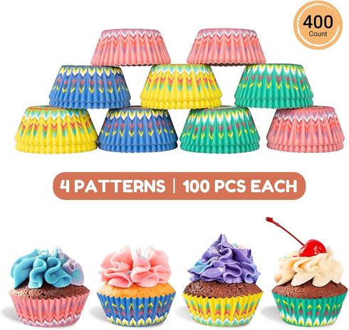 400pcs Paper Cupcake Liners - Standard Size 2 Inches Muffin Liners - 4 Colors Sunflower Patterns Baking Cups Cupcake Wrappers, Model BK009...