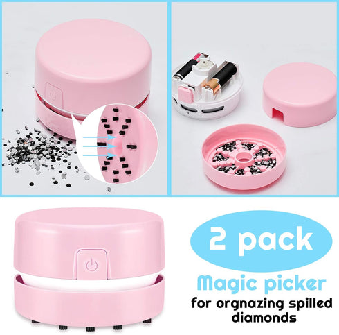 2 Pieces Diamond Painting Tool Drill Quicker Picker for Spilled Diamonds 5D Diamond Painting Accessories Vacuum Cleaner Mini Table Desktop Sweeper...