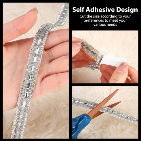 6 Yards Self Adhesive Rhinestone Ribbons 2 Styles Diamond Ribbon Crystal Roll Bling Diamond Rhinestone Crystal Car Sticker Gem Sticker for DIY Art...